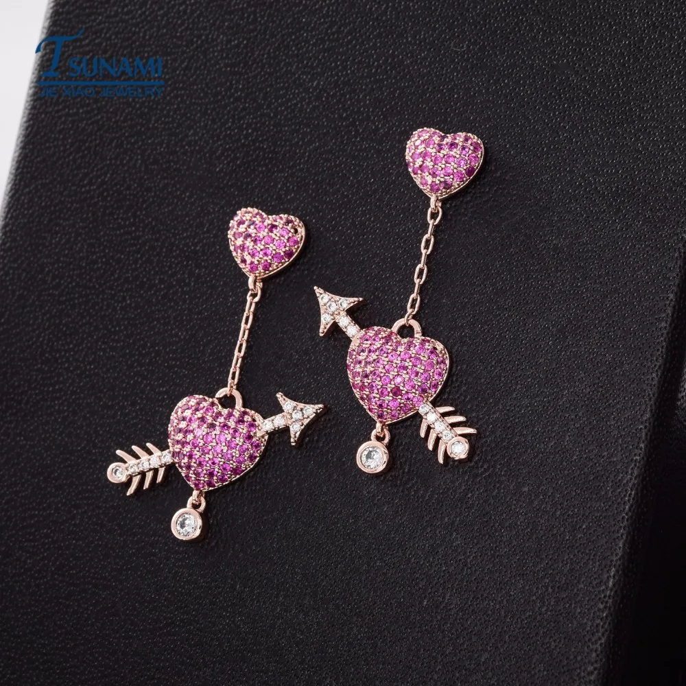 Высококачественные увеличенные в форме сердца циркон серьги из розового золота