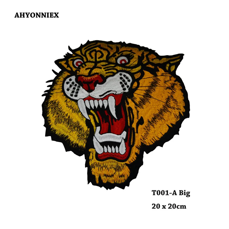 Патчи с головой тигра 20 см наклейки утюгом для Байкерской куртки модные