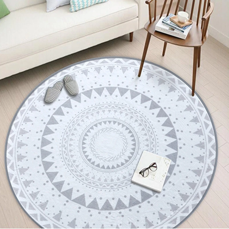 

Geometric Gray Flower Carpet and Rug Nordic Style Children Living Room Tea Table Soft Bedroom Floor Mat Non-Slip Round Tapete