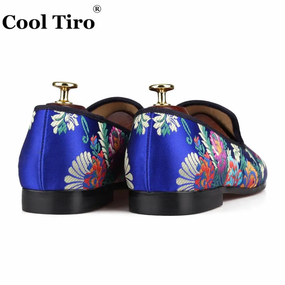 Cool Tiro Silk Jacquard Loafers Men Slippers Moccasins Wedding Men's Dress Shoes Flats Genuine Leather Casual Slip on Blue | Обувь