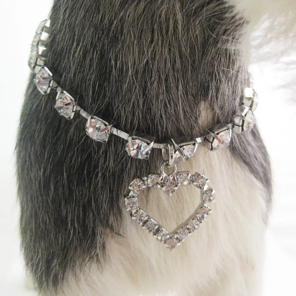 Ожерелье с подвеской в виде сердца стразы для маленьких собак и кошек|dog jewelry