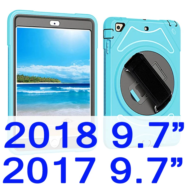 Sky blue 2018 Противоударный чехол для iPad 9,7 Air 2 Air 1 чехол для детей+ 360 Стенд плечевой ремешок чехол для iPad 5th/6th поколения - Цвет: Sky blue 2018