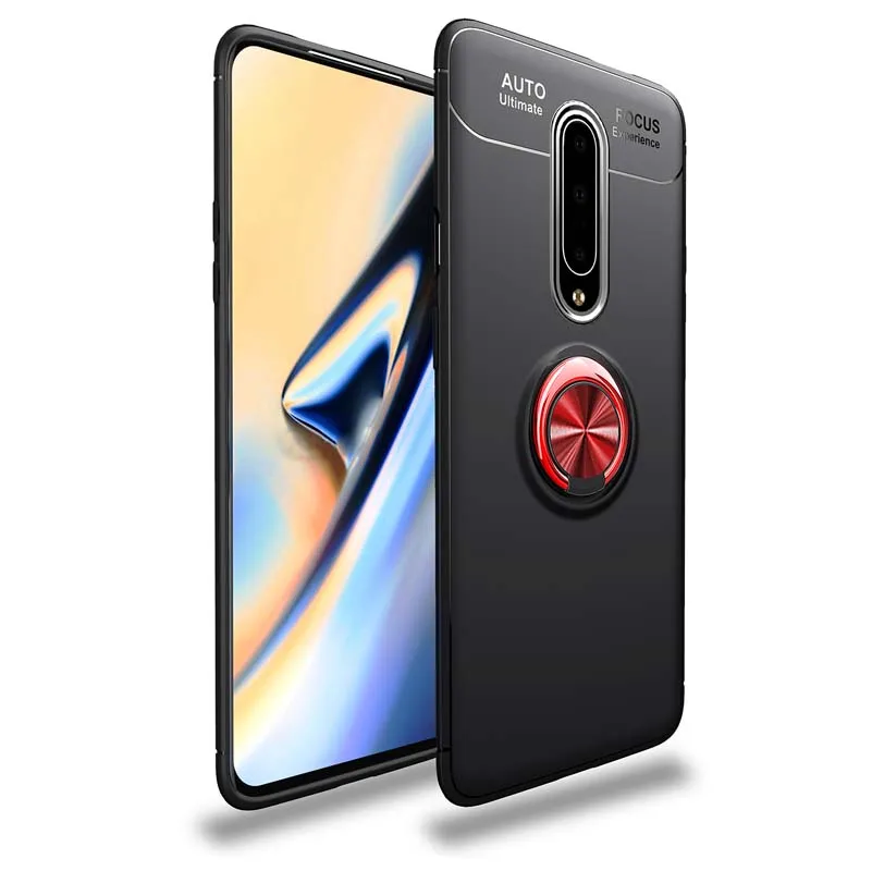 Red Black Чехол для Oneplus 6 6 T 7 Pro one plus 6 T 7 1+ 7 Pro, Силиконовый противоударный автомобильный магнитный держатель для колец, чехол для телефона - Цвет: Red Black