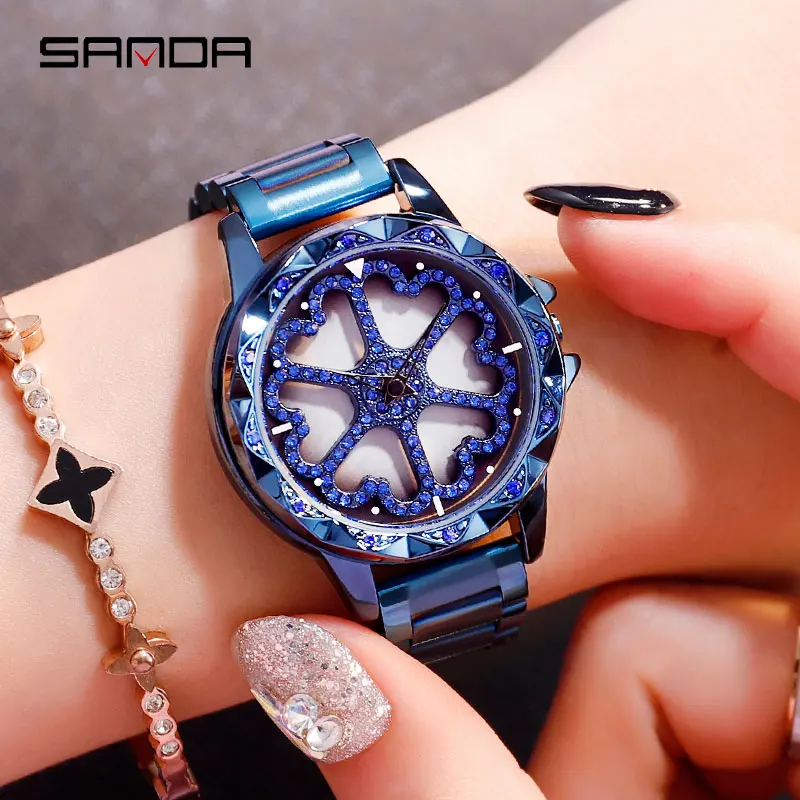SANDA часы с вращающимся циферблатом для женщин топ класса люкс женские