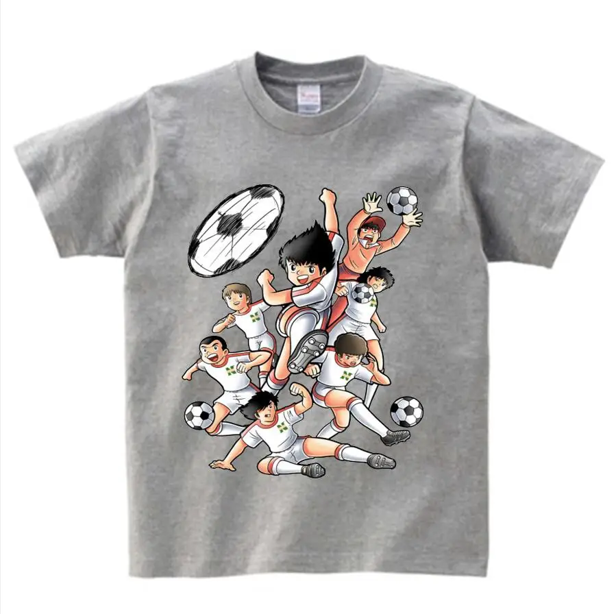 gray childreT-shirt Футболка с рисунком из мультфильма «Капитан Цубаса» Детская футболка с короткими рукавами для отдыха футболки для мальчиков и девочек, От 3 до 8 лет NN - Цвет: gray childreT-shirt