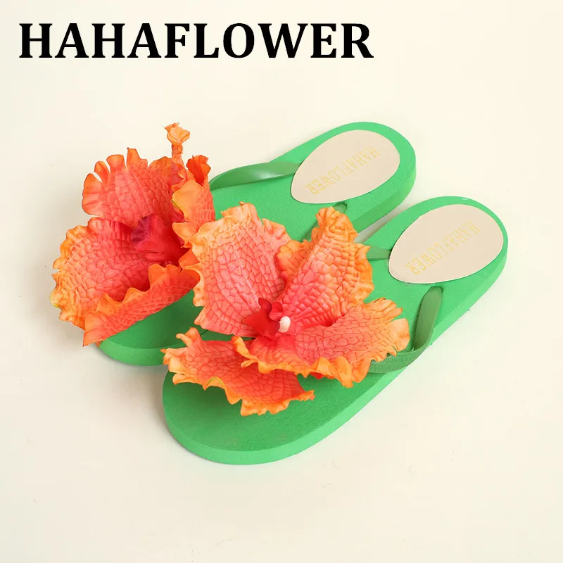 HAHAFLOWER богемные большие цветы орхидеи женские шлепанцы пляжные сандалии на