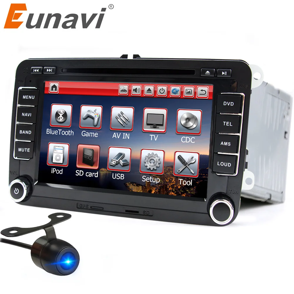 Koop Eunavi 2 Din 7 ''Auto Dvd Speler Radio Voor Vw Golf Polo Jetta MK5 MK6 Passat B6 Skoda Touran 2Din Gps Navigatie Usb Ipod Fm Rds