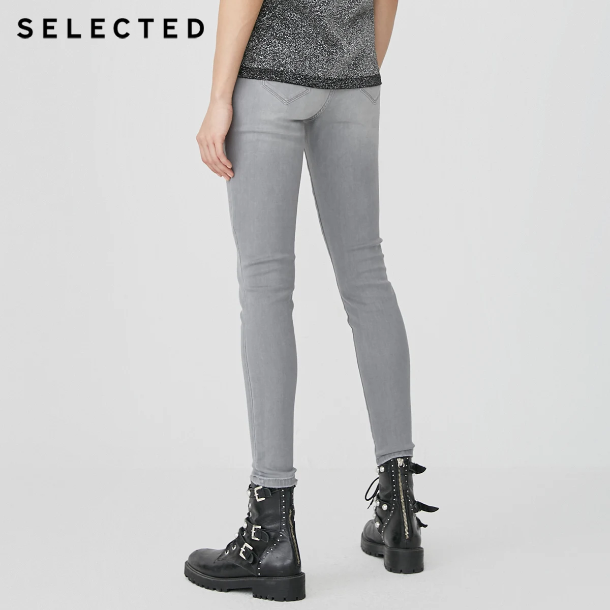 Женские узкие джинсы из эластичного хлопка с высокой посадкой C | 419132539|Узкие