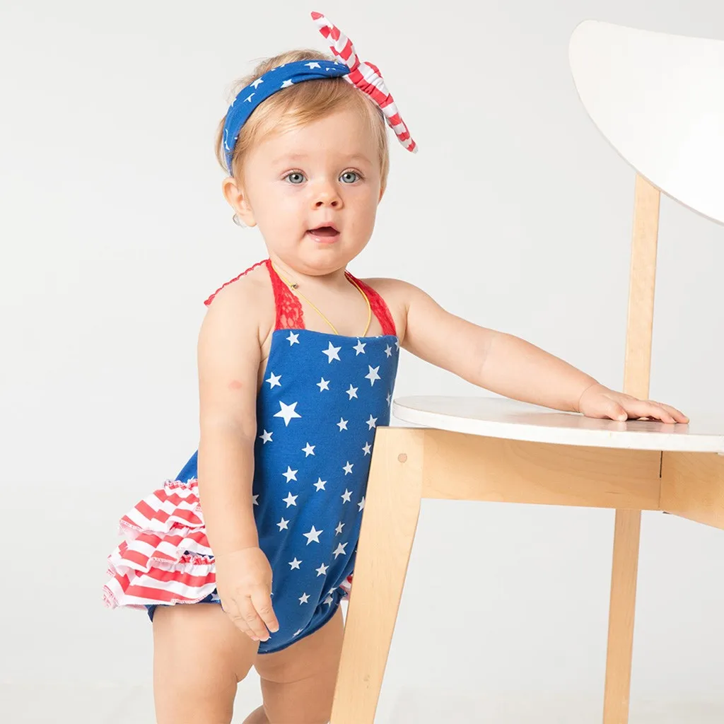 Комбинезон с принтом звезд 4 июля для маленьких девочек + Модный костюм мальчиков
