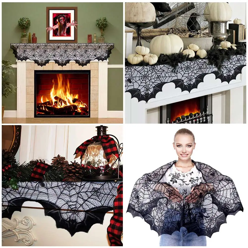 Hallowen Скатерть "паутина" Черная кружевная паутина крышка камина настольная