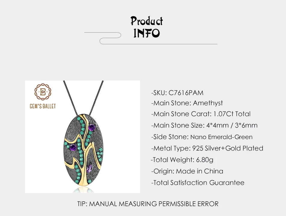 GEM'S BALLET 1.07Ct натуральный аметист Джорджия О 'кеффе лист кулон 925 пробы серебро драгоценный камень ожерелье для женщин хорошее ювелирное изделие