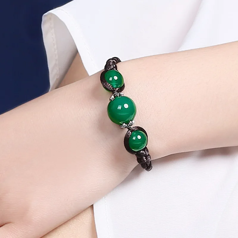 Браслет из натурального халцедона с круглыми бусинами Подарочные ювелирные