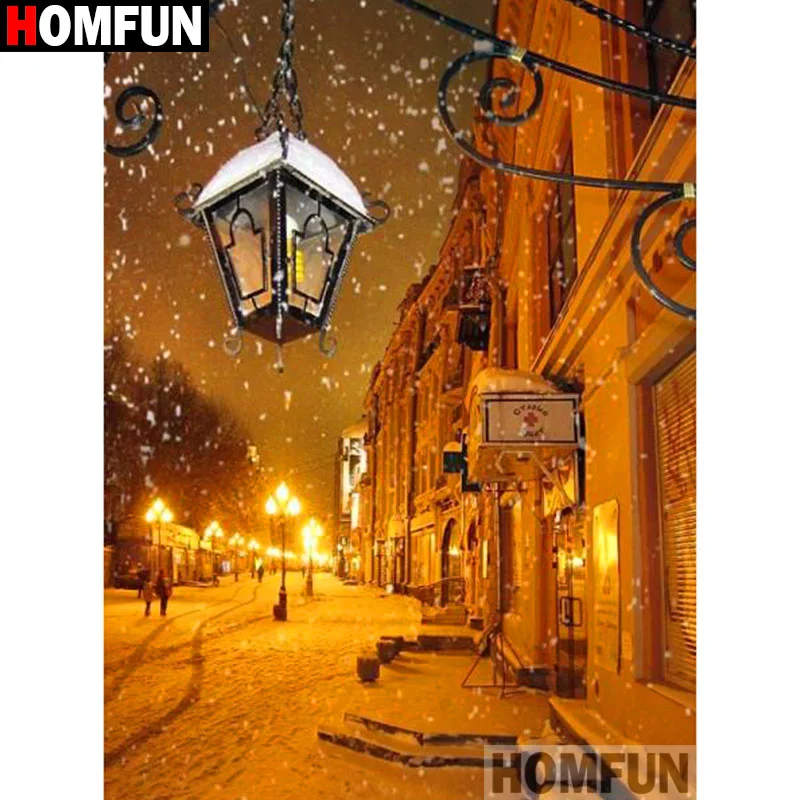 HOMFUN полный квадратный/круглый дрель 5D DIY Алмазная картина "уличный свет" 3d-бриллиантовая вышивка крестиком домашний декор A20082