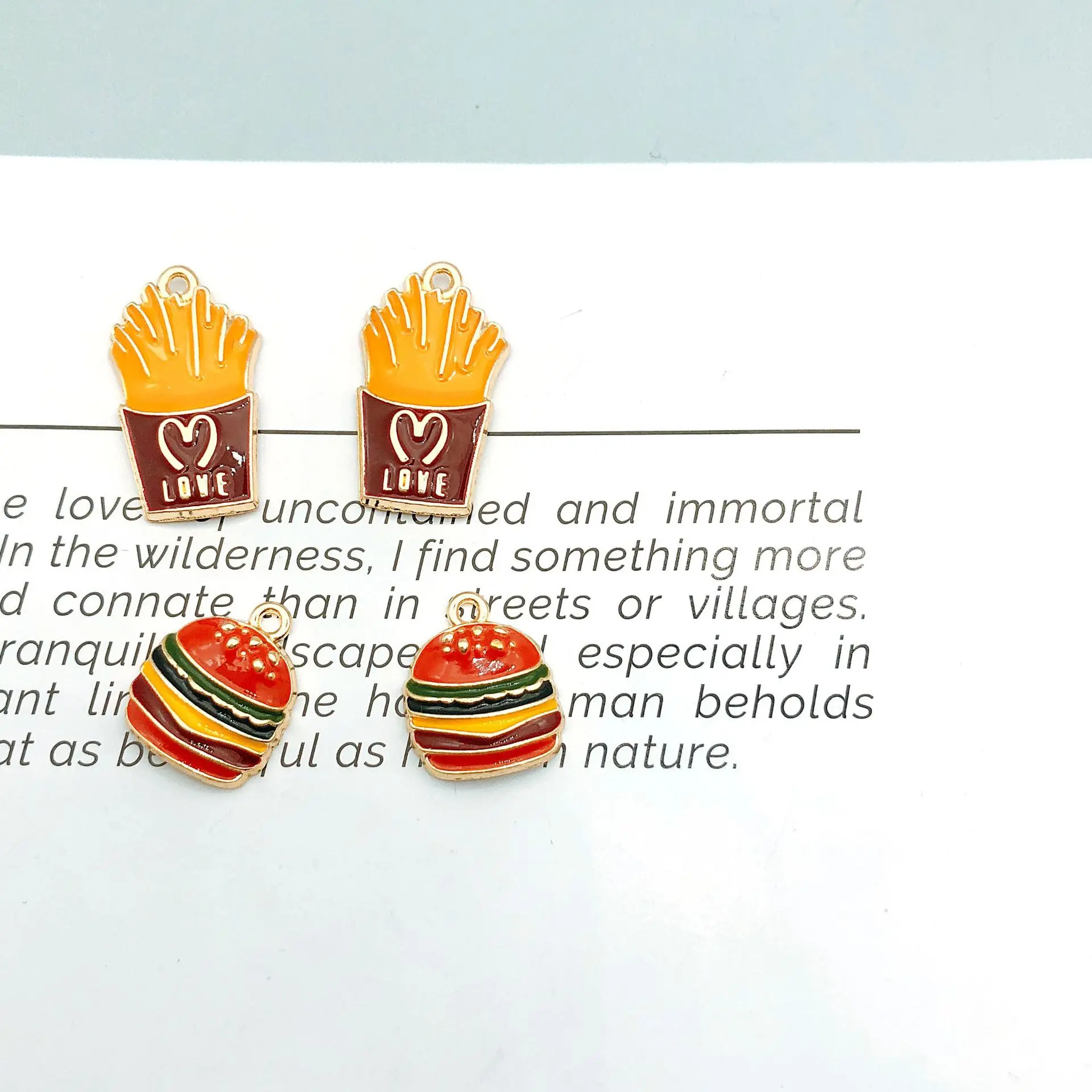 10pcs Fashion Jewelry Enamel Love French Potato Fries Chips Shape Charms Hamburger Pendant Earrings Handmade DIY Material | Украшения и