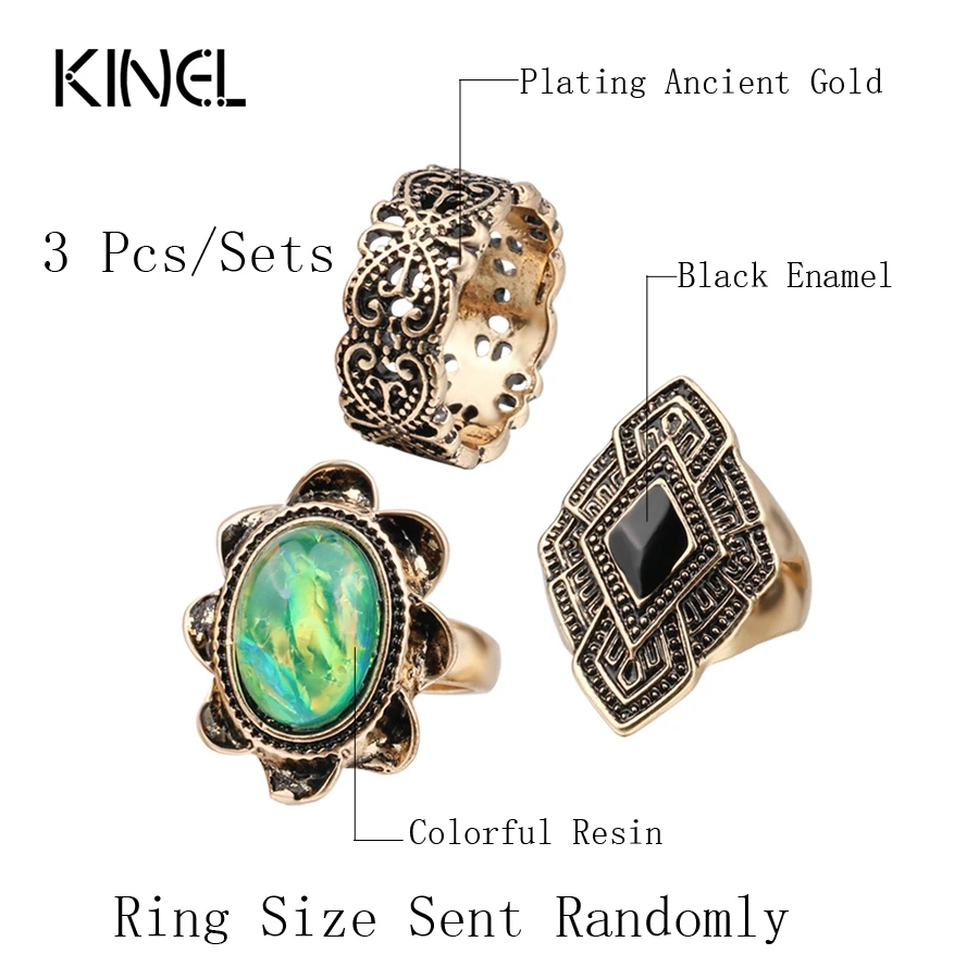 Роскошные 3 шт./компл. винтажные цветные яркие кольца для женщин древние золотые