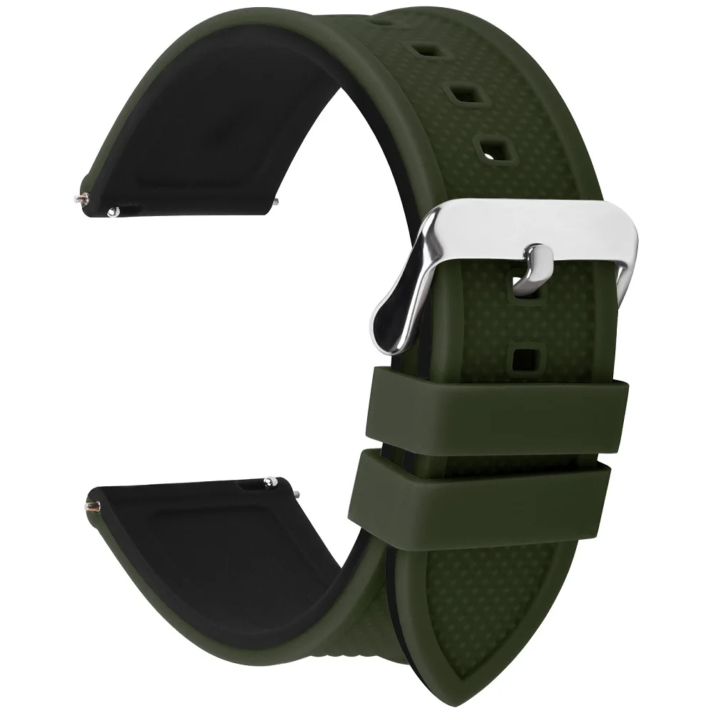 Army Green Black 8 цветов быстросъемный силиконовый резиновый ремешок для часов, мягкий резиновый ремешок для часов с пряжкой 18 мм 20 мм 22 мм 24 мм Смарт-часы - Цвет ремешка: Army Green Black