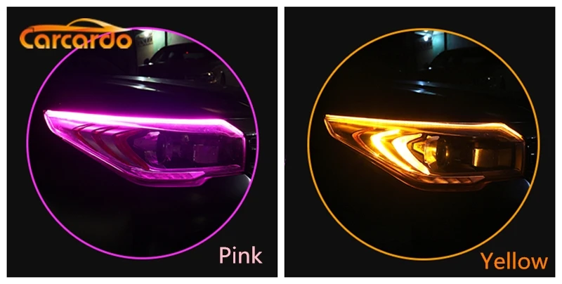 Pink to Yellow Carcardo на очень тонком каблуке дневные ходовые огни Светодиодные ленты дневные ходовые огни светильник автомобильный сигнал поворота направляющая рейка для головной светильник сборки led DRL светодиодные ленты - Цвет: Pink to Yellow