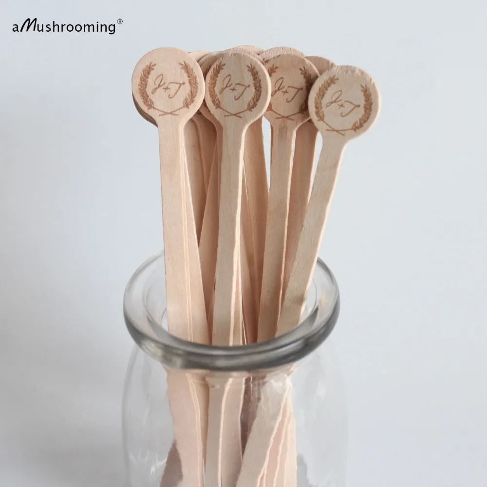X100 Свадебные монограмма Stir Sticks с Индивидуальные инициалы пользовательские