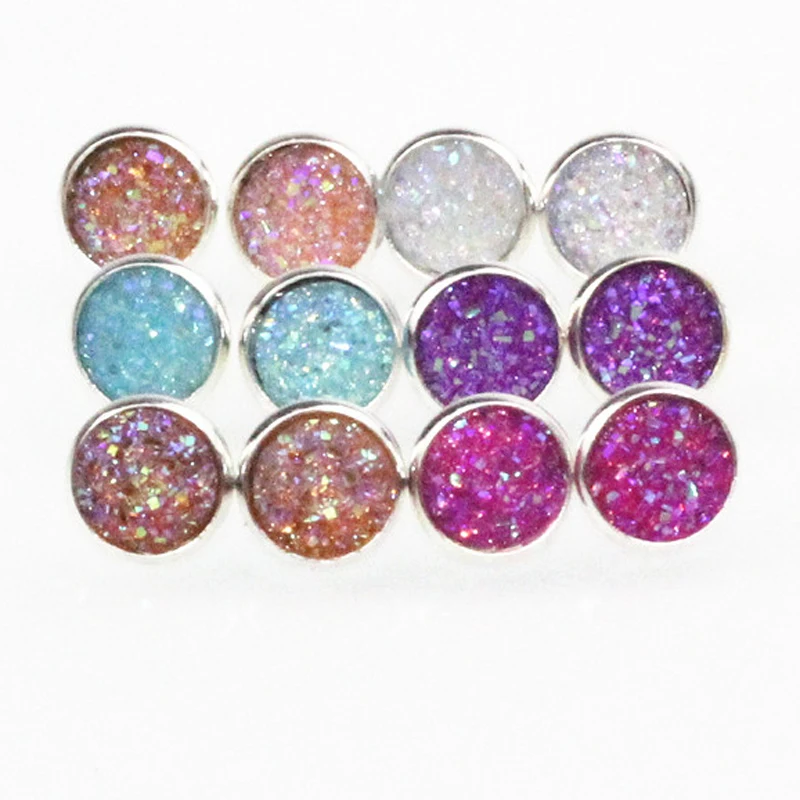 Ручной работы Druzy/Drusy Смола купольное уплотнение круглый кабошон серьги Модные