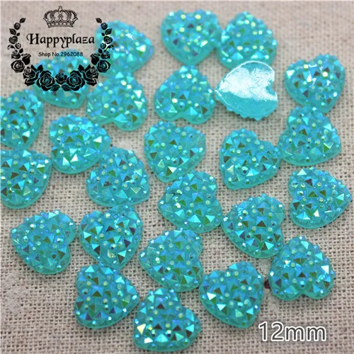 Acid Blue AB 100pcs 100 шт 12 мм блестящие стразы в форме сердца из смолы с узором «крокодиловая кожа», кабошон для самостоятельного изготовления ювелирных изделий/украшения для рукоделия - Цвет: Acid Blue AB 100pcs