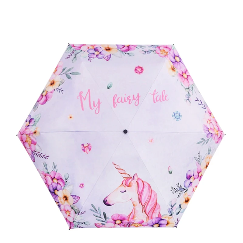 В полоску 5 Складки Мини Волшебный Единорог радужные зонтики зонтик портативный