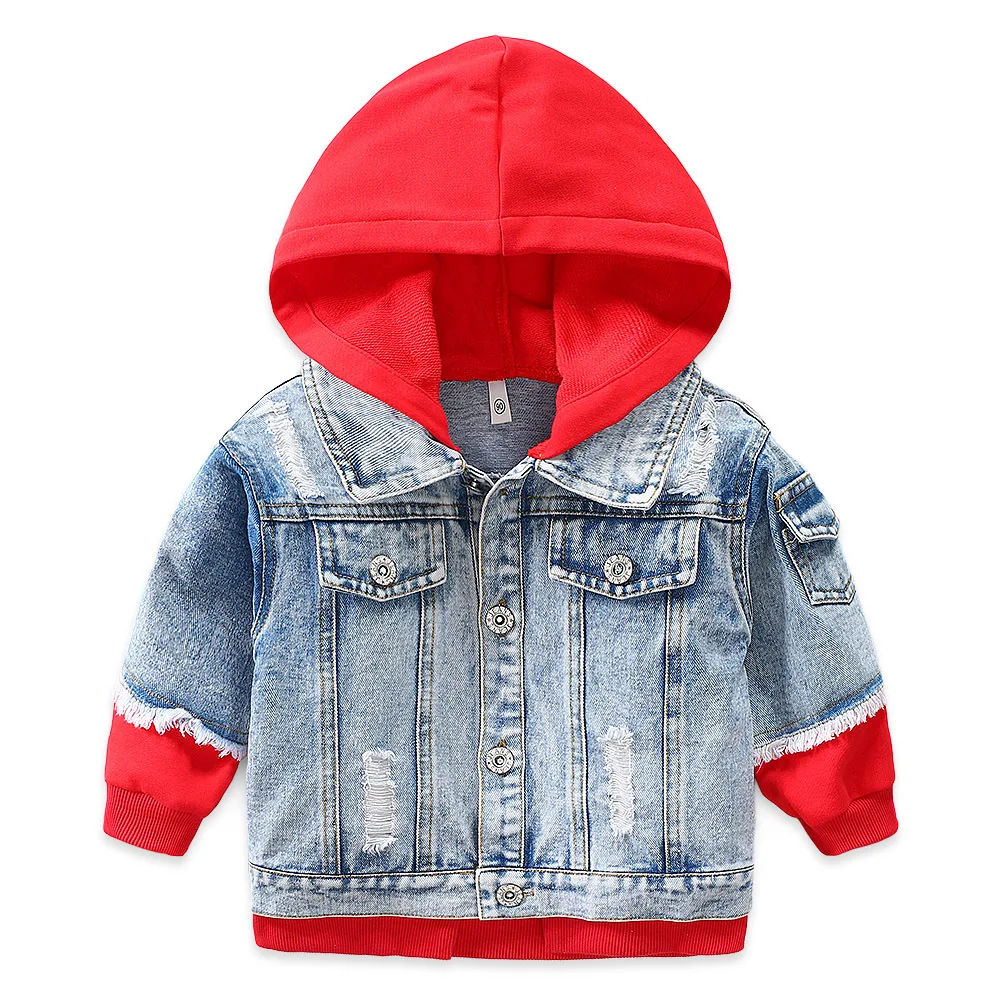2019 Spring kids cowboy coat boys girls Splicing Loose hoodies baby clothes Wear out Wash white Jacket Children's wear | Детская