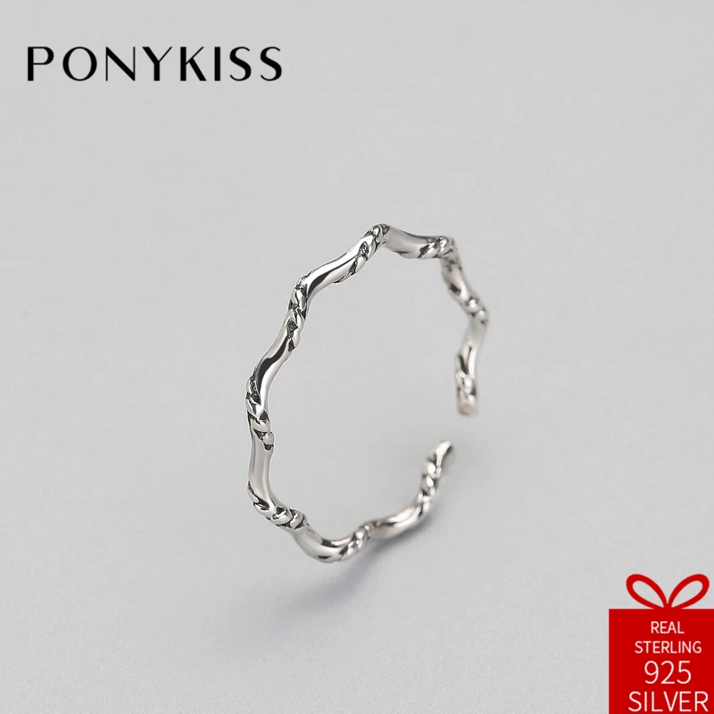 Регулируемое кольцо PONYKISS из серебра 100% пробы с волнистыми вставками | Украшения и