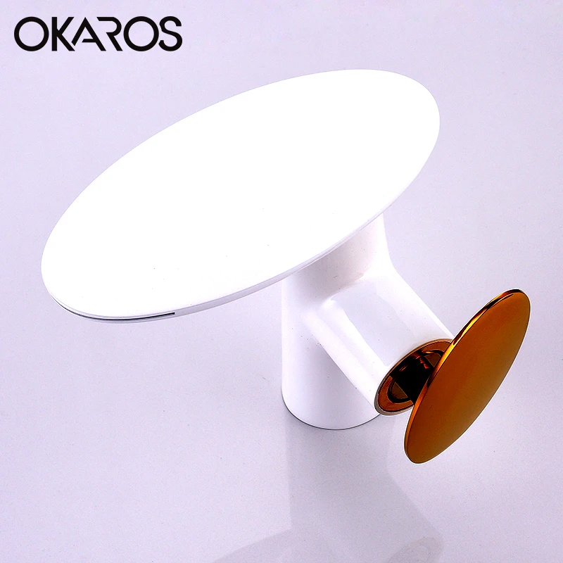 OKAROS, Новое поступление, белый водопад, кран для раковины, водопроводный кран для ванной комнаты, Твердый латунный хромированный кран для раковины, смеситель M060