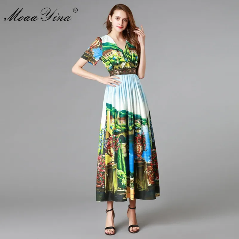 MoaaYina модное дизайнерское подиумное платье летнее женское короткий рукав