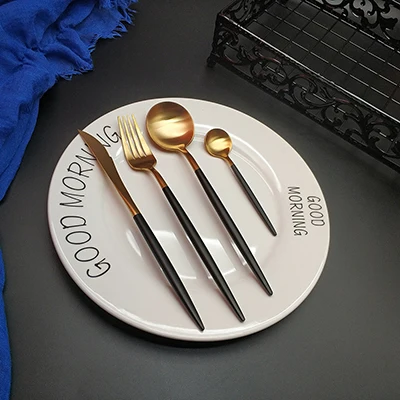 black gold 4pcs Лучший 4 шт. розовый цвет золотистый набор посуды 304 Нержавеющая сталь столовые приборы, для кухни Еда посуда фуршетов couteaux cuilleres набор - Цвет: black gold 4pcs