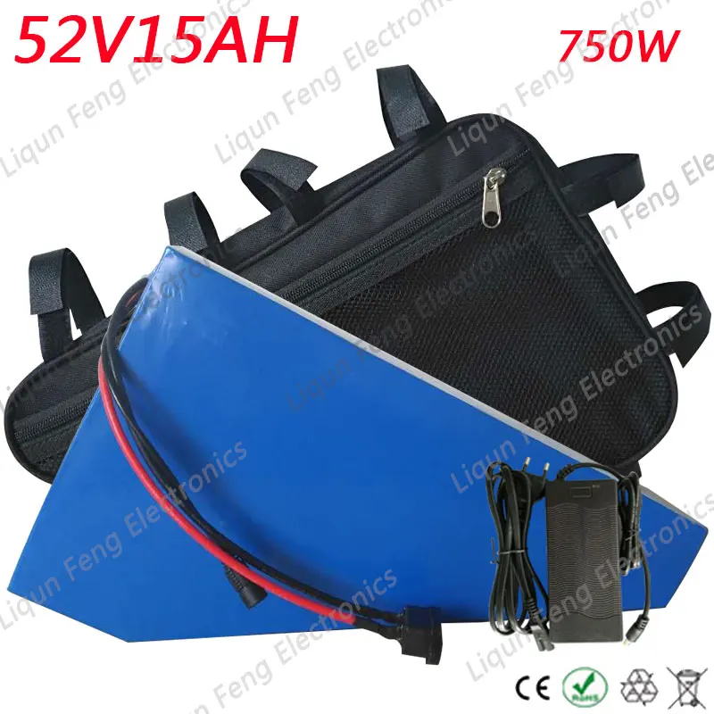 52V 750W треугольная батарея 51 8 V 15AH 14S для электрического велосипеда литий ионная с