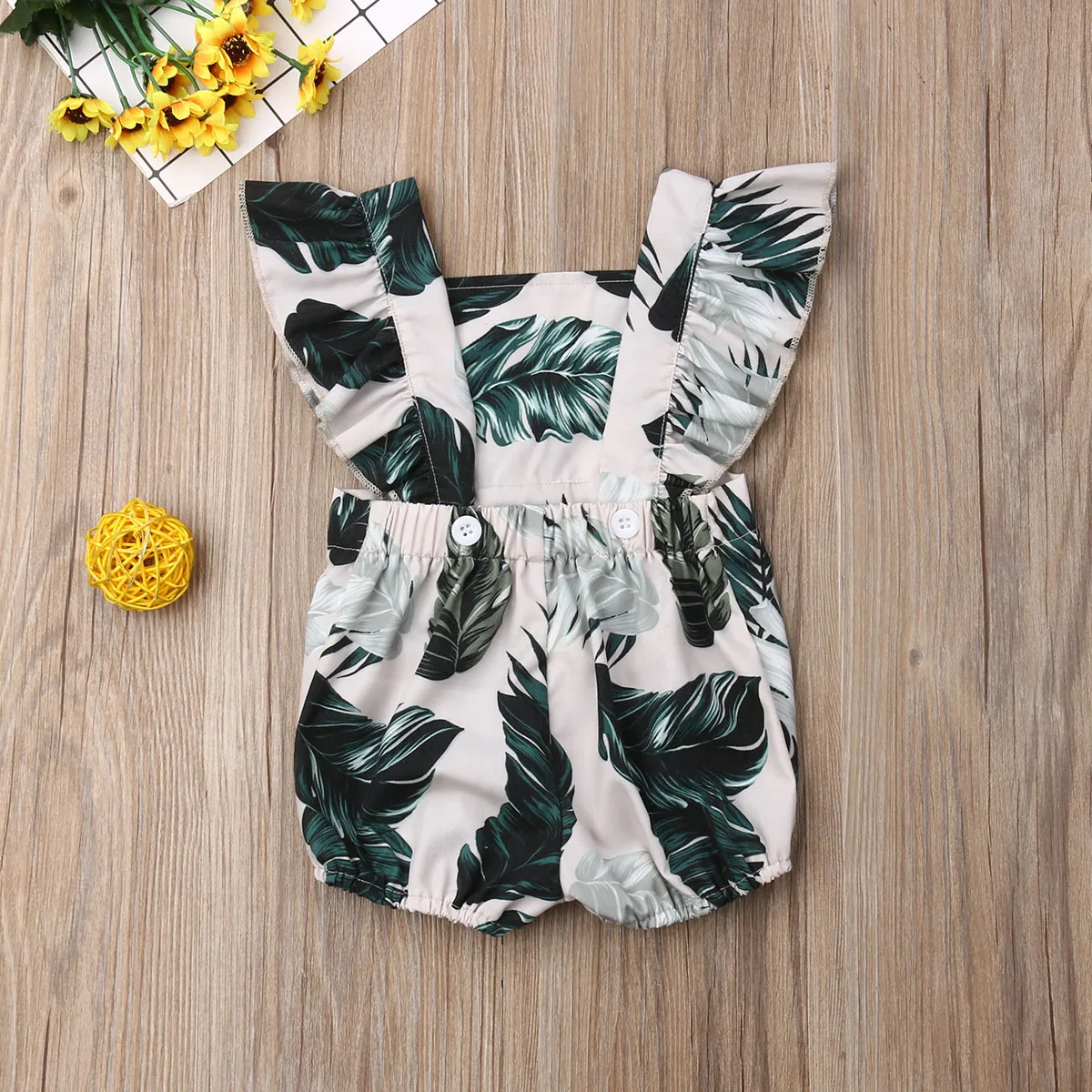 Хлопковый комбинезон с листьями для новорожденных девочек летняя одежда