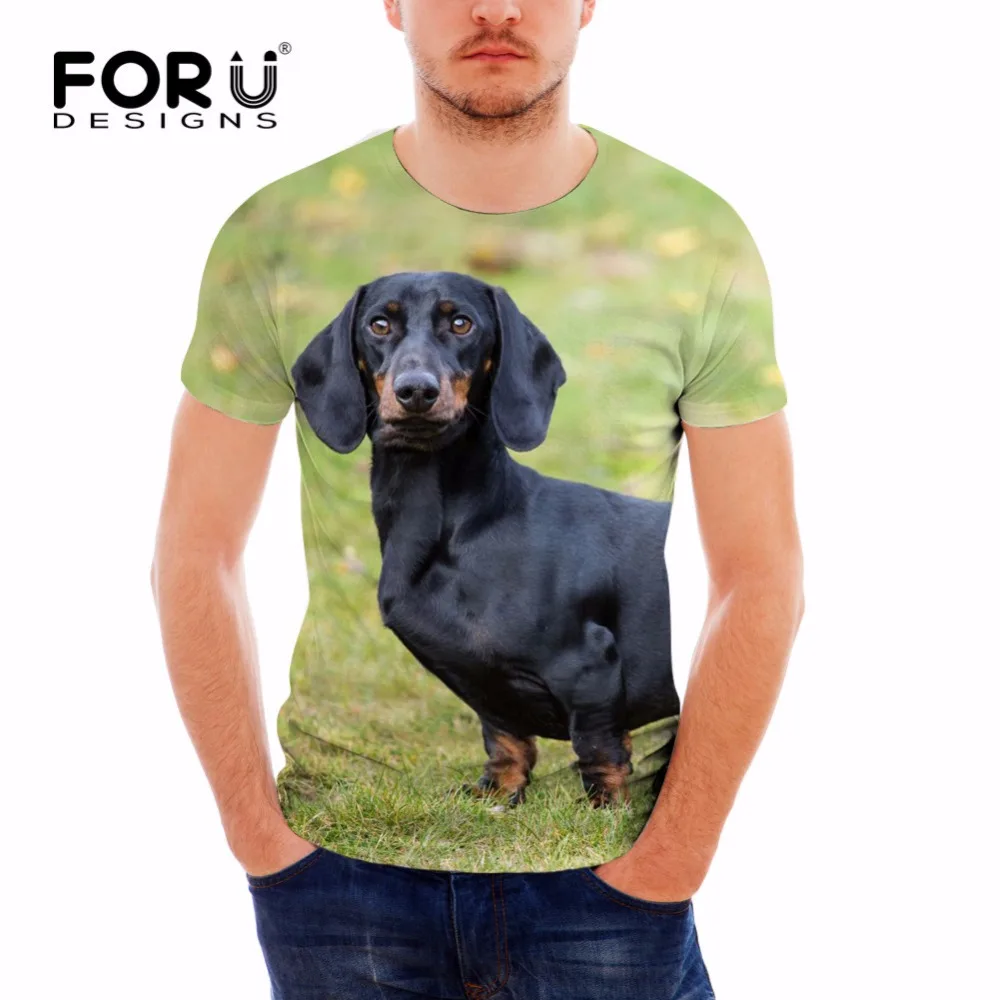 FORUDESIGNS/крутая футболка с принтом таксы и собаки мужская летняя эластичная