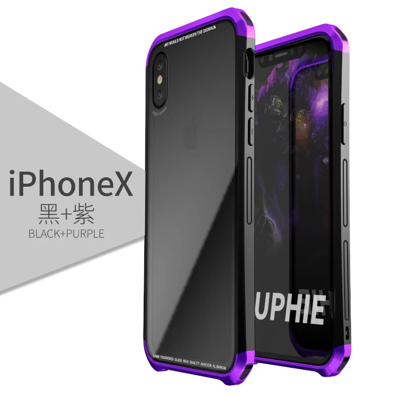 Для iPhone X бампер чехол гибкий алюминиевый Гибридный противоударный металлический каркас чехол для iPhone XS Max XR 8 7 Plus роскошный корпус - Цвет: black purple