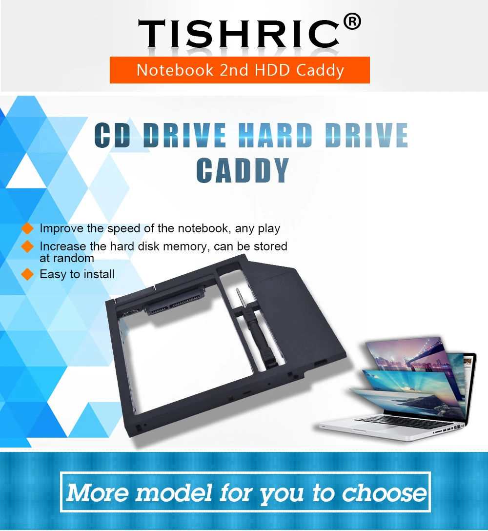 TISHRIC пластиковый чехол для ноутбука 2,5 ''SSD 2nd HDD Caddy 9,5 мм SATA 3,0 to SATA SSD жесткий диск чехол для драйвера корпус Optibay