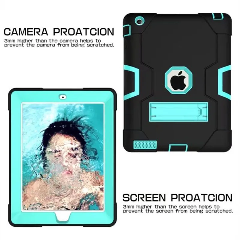 Black-Light Green Для Apple ipad 2 ipad 3 ipad 4 дети Безопасный бронированный противоударный чехол Heavy Duty из силикона+ поликарбоната для задней панели чехол Обложка для ipad 2, 3, 4 планшетный ПК Капа - Цвет: Black-Light Green