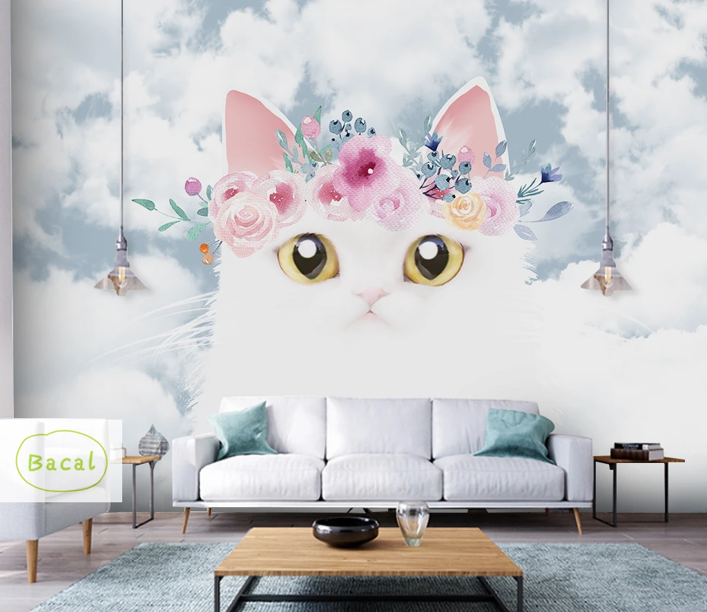 

Custom 3D flower Photo Mural Wallpaper For Kids Room Animal Paradise Cartoon Cat Children House for Bedroom papel mural 3D