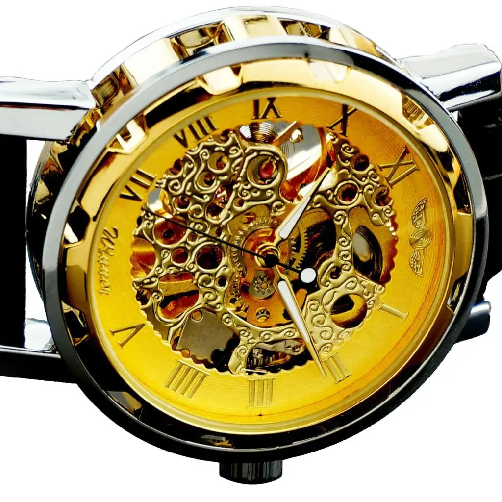 Winner-Herrenuhr-Selbstaufzug mechanische Uhr-Leder armbanduhr-Золотой | Электроника