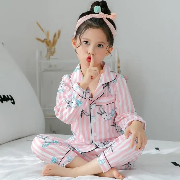 color at picture Новинка года; сезон весна; детский Пижамный костюм кардиган с длинными рукавами для девочек; брюки Детская Хлопковая одежда для сна комплект одежды для детей - Цвет: color at picture