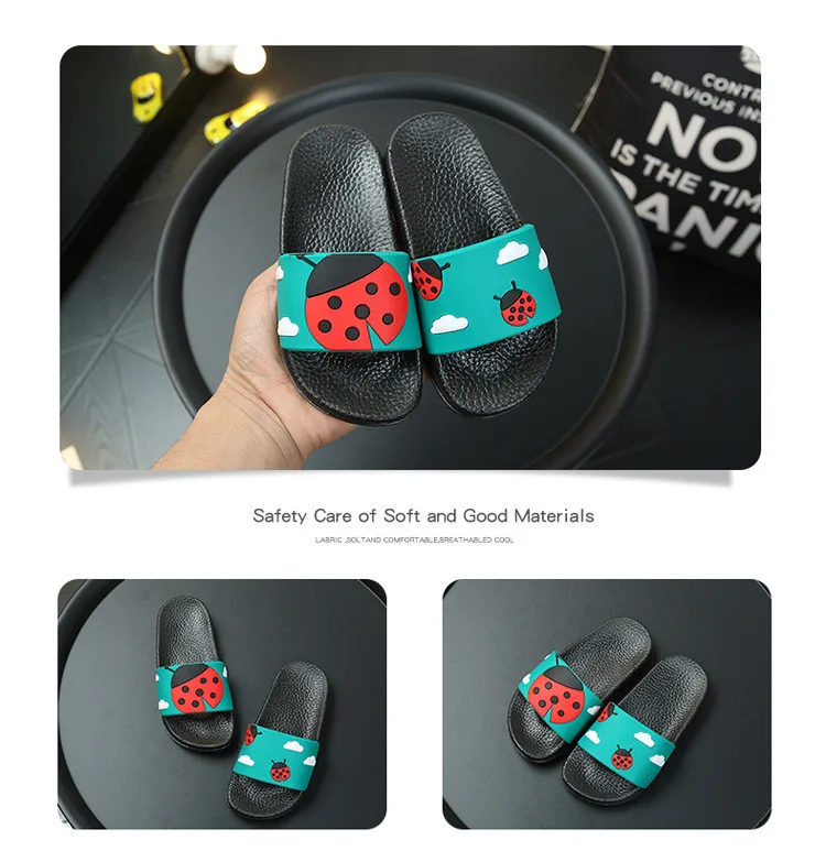 Kids Slippers For Girls Cartoon Ladybugs Beach Flip Flops Boys Soft Pvc Shoes Cute Insect Slippers Children Summer Flat Slides