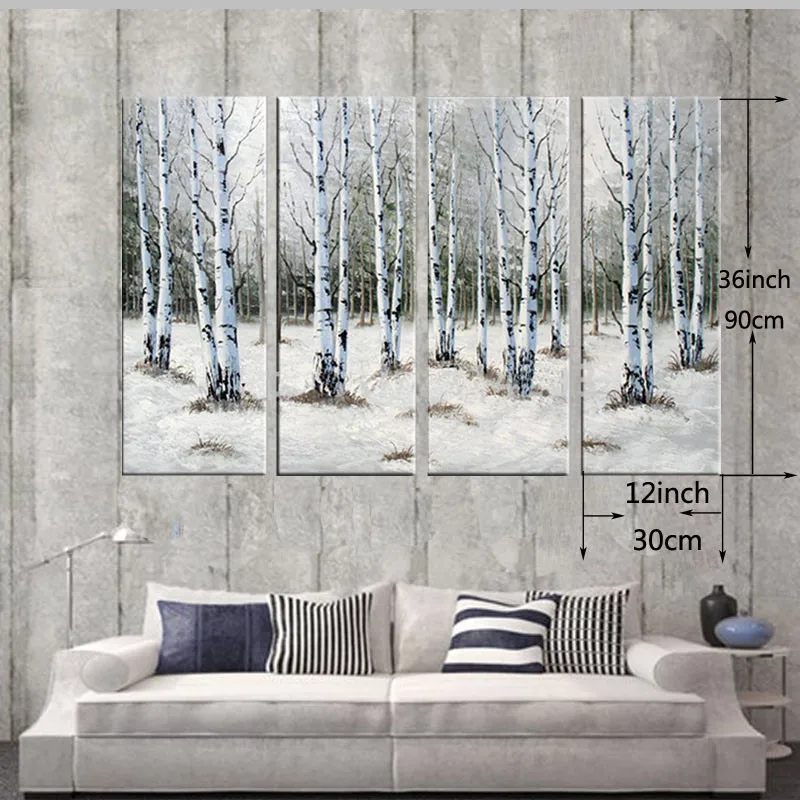 Winter Landscape Handmade White Birches Woods Oil Painting For Living Room Decoration House Furnishing Hotel Decor | Дом и сад
