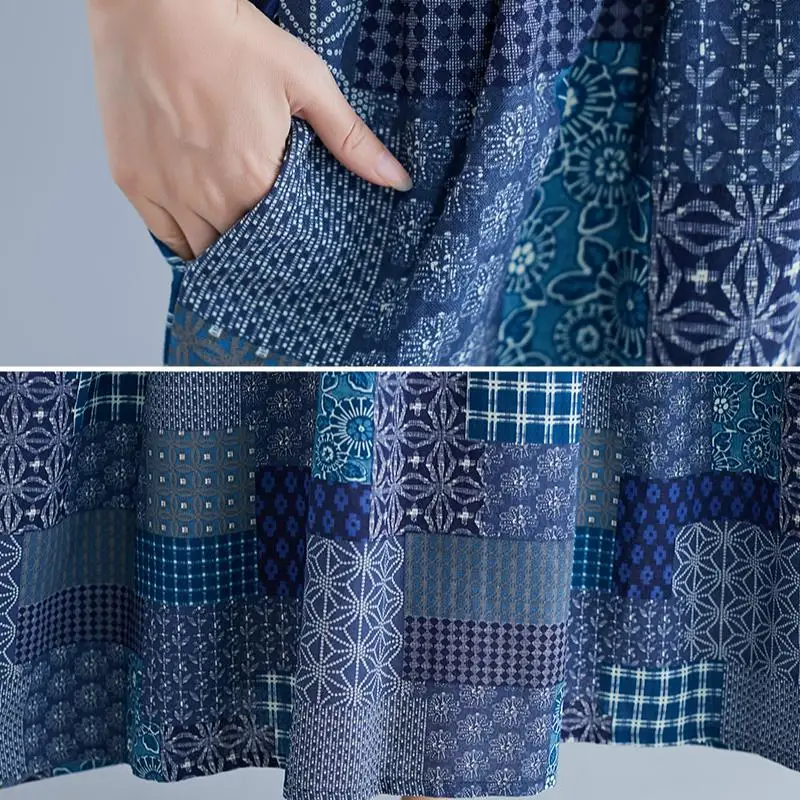 Платье женское хлопковое в клетку длинное повседневное свободное винтажное