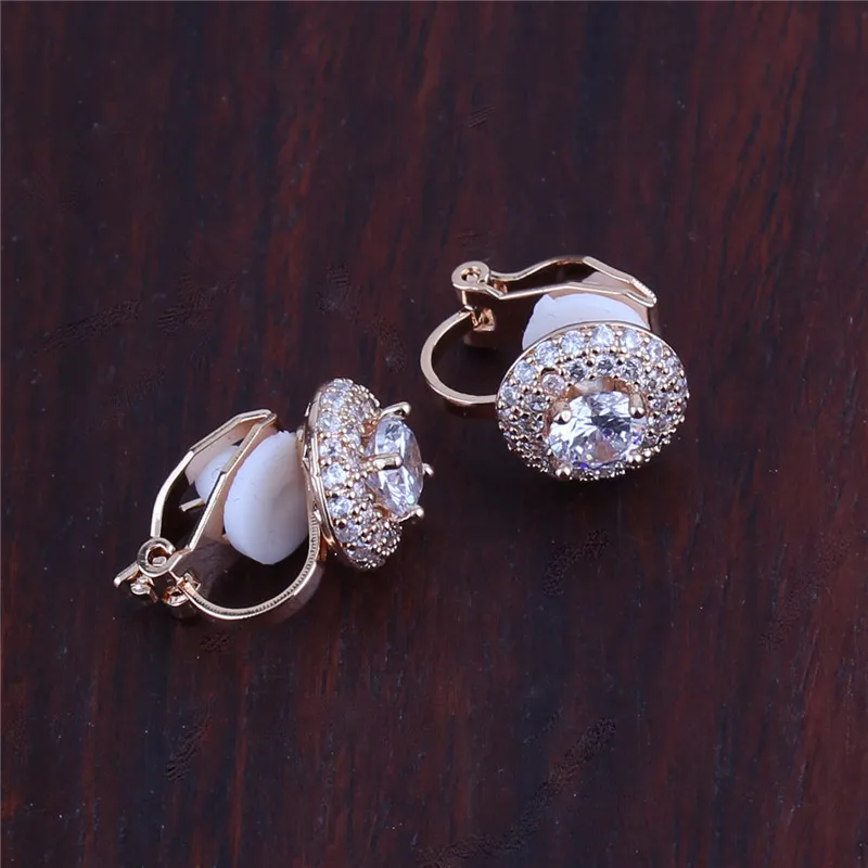 2018 New AAA Cubic Zircon Double Layer Round Shape Clip on Earrings Non Piercing for Girls Cute Small Luxury No Hole | Украшения и
