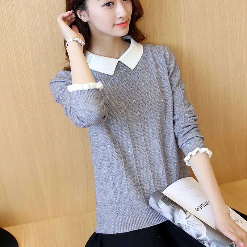 2020 In the autumn of 40 hot new lace cuff female head shirt white small collar sweater F1222 | Женская одежда
