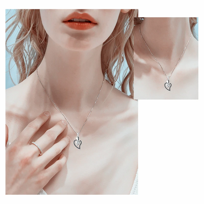 Black Awn Heart Romantic Arrive 925 Sterling Silver Fine Jewelry Trendy Flower Engagement necklaces &amp pendants for Women KK007 |