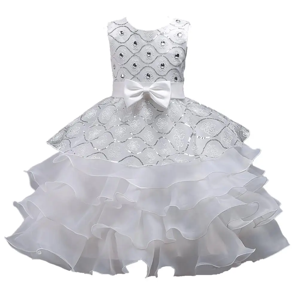 

Girls Ruffles Embroidered Sequined Pageant Flower Wedding Dress O-Neck Christmas Lace Pageant Dresses