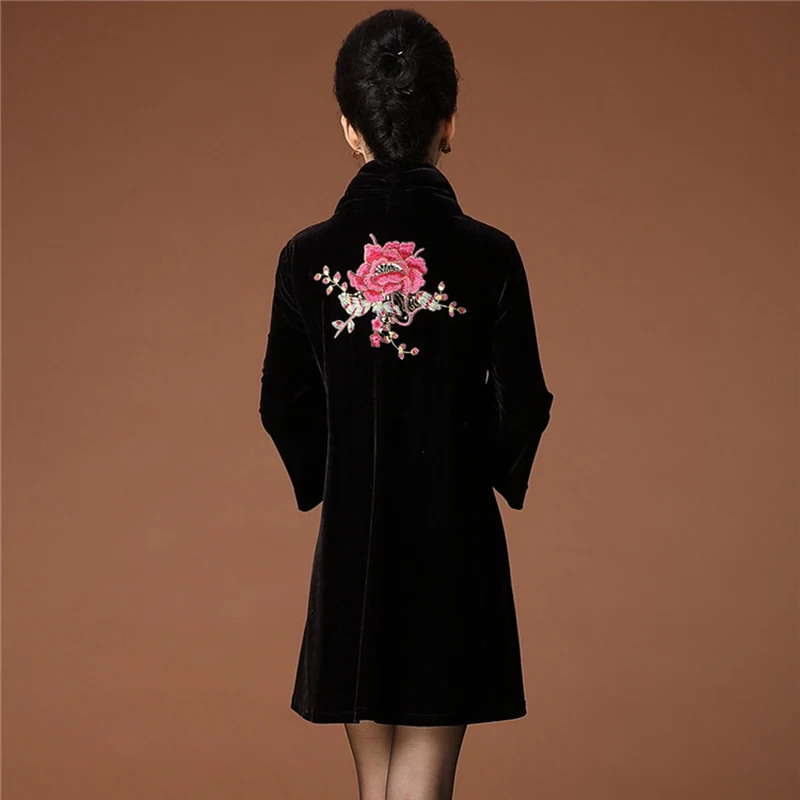 Женское бархатное платье с вышивкой размера плюс 6XL Женский бархатный кардиган