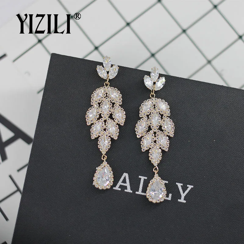 YIZILI, роскошные длинные серьги для женщин, подвески, серьги-капли, блестящие стразы, модные женские свадебные ювелирные изделия, подарок,, E060 - Окраска металла: Gold Plated