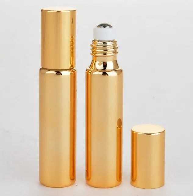 100pcs Fast Shipping 10ML Metal Roller Refillable Bottle For Essential Oils UV Roll-on Glass Bottles gold & silver colors SY89