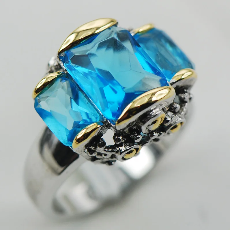 С украшением в виде синих кристаллов и Циркон 925 пробы Серебряное кольцо Размеры 6